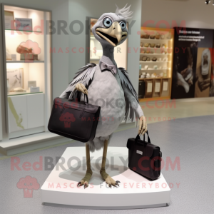 Gray Archeopteryx mascot costume character dressed with a Midi Dress and Briefcases