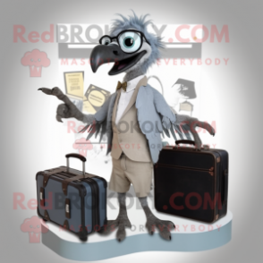 Gray Archeopteryx mascot costume character dressed with a Midi Dress and Briefcases