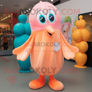 Peach Squid mascot costume character dressed with a Romper and Gloves