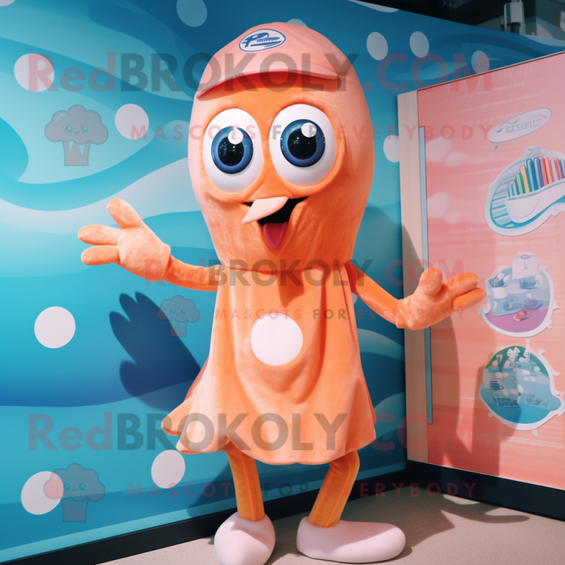 Peach Squid mascot costume character dressed with a Romper and Gloves