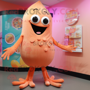 Peach Squid mascot costume character dressed with a Romper and Gloves