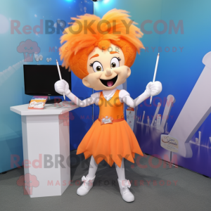 Orange Tooth Fairy mascot costume character dressed with a Pencil Skirt and Hairpins