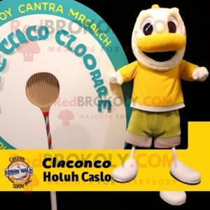 Yellow Clam Chowder mascot costume character dressed with a Board Shorts and Brooches