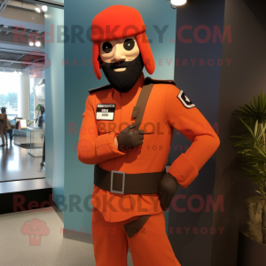 Rust Gi Joe mascot costume character dressed with a Pencil Skirt and Beanies