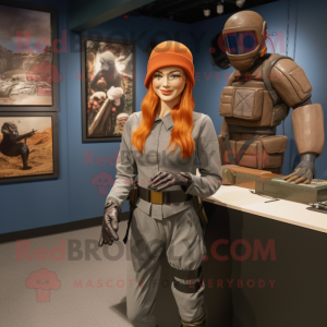 Rust Gi Joe mascot costume character dressed with a Pencil Skirt and Beanies