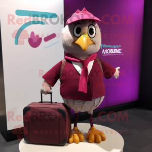 Magenta Quail mascot costume character dressed with a Cardigan and Briefcases