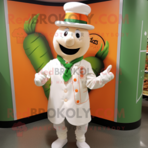 Cream Carrot mascot costume character dressed with a Poplin Shirt and Rings