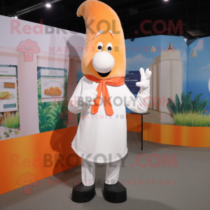 Cream Carrot mascot costume character dressed with a Poplin Shirt and Rings