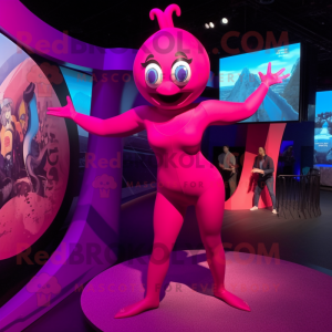 Magenta Contortionist mascot costume character dressed with a One-Piece Swimsuit and Watches