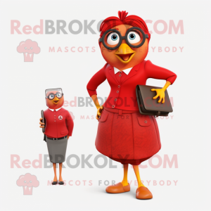 Red Canary mascot costume character dressed with a Pencil Skirt and Smartwatches
