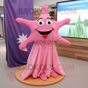 Pink Starfish mascot costume character dressed with a Maxi Skirt and Anklets