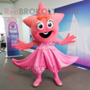 Pink Starfish mascot costume character dressed with a Maxi Skirt and Anklets