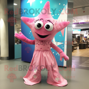Pink Starfish mascot costume character dressed with a Maxi Skirt and Anklets