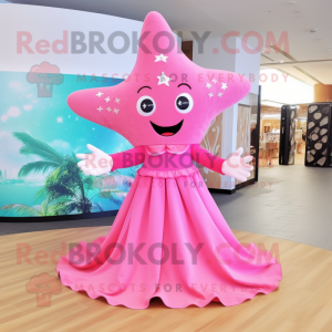 Pink Starfish mascot costume character dressed with a Maxi Skirt and Anklets