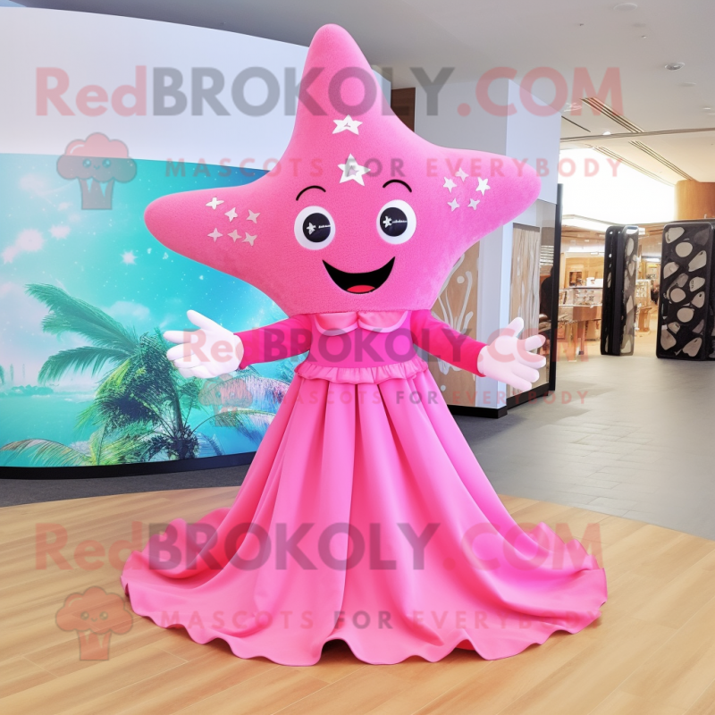 Pink Starfish mascot costume character dressed with a Maxi Skirt and Anklets Pink Starfish mascot costume character dressed with a Maxi Skirt and Anklets