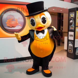 Gold Orange mascot costume character dressed with a Tuxedo and Ties