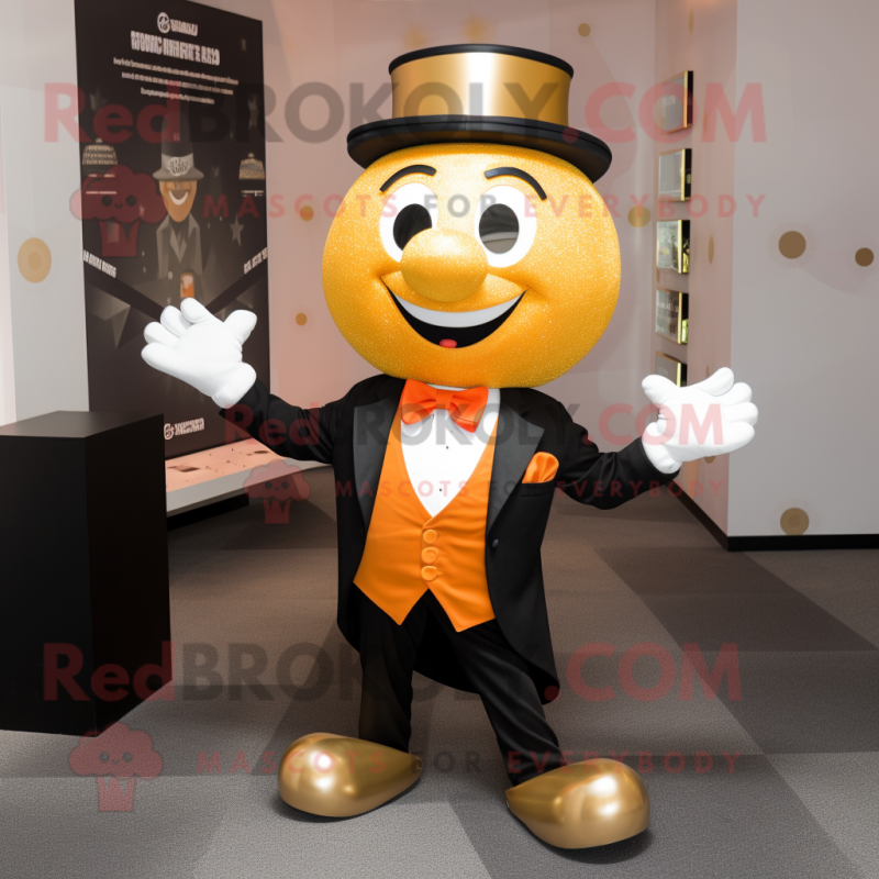 Gold Orange mascot costume character dressed with a Tuxedo and Ties