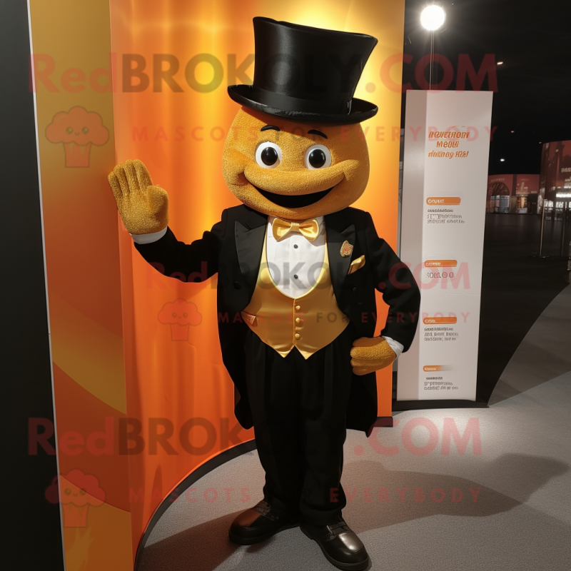 Gold Orange mascot costume character dressed with a Tuxedo and Ties Gold Orange mascot costume character dressed with a Tuxedo and Ties