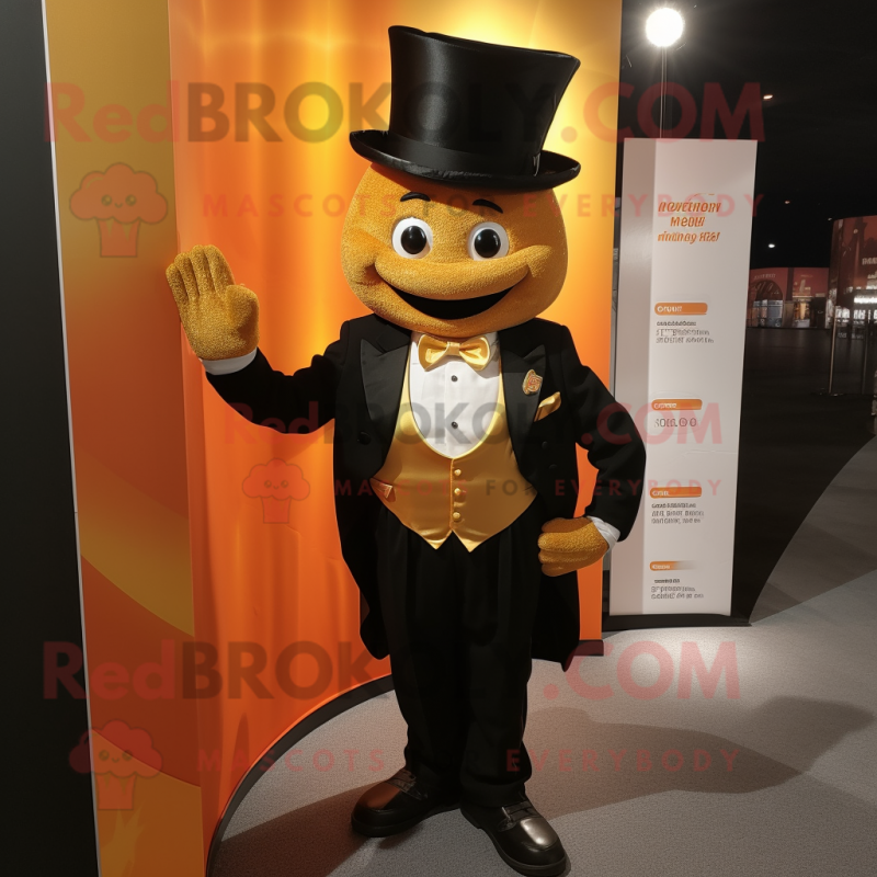 Gold Orange mascot costume character dressed with a Tuxedo and Ties