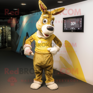 Gold Donkey mascot costume character dressed with a Playsuit and Digital watches