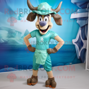 Teal Beef Stroganoff mascot costume character dressed with a One-Piece Swimsuit and Belts