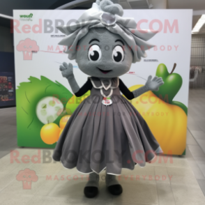 Gray Cherry mascot costume character dressed with a Dress and Headbands