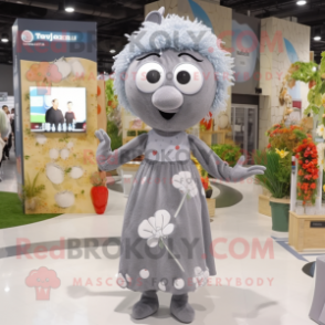 Gray Cherry mascot costume character dressed with a Dress and Headbands