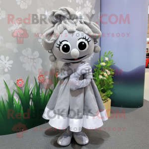 Gray Cherry mascot costume character dressed with a Dress and Headbands