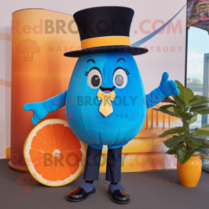 Blue Grapefruit mascot costume character dressed with a Tuxedo and Headbands