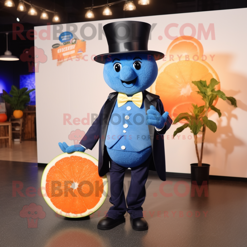 Blue Grapefruit mascot costume character dressed with a Tuxedo and Headbands Blue Grapefruit mascot costume character dressed with a Tuxedo and Headbands