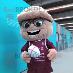 Beige Raspberry mascot costume character dressed with a Rugby Shirt and Reading glasses