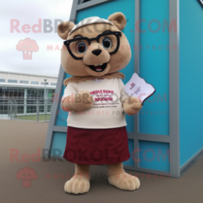 Beige Raspberry mascot costume character dressed with a Rugby Shirt and Reading glasses