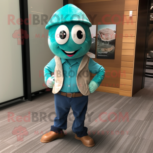 Turquoise Oyster mascot costume character dressed with a Cargo Pants and Ties