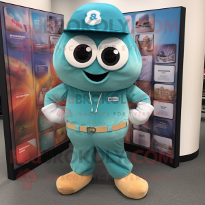 Turquoise Oyster mascot costume character dressed with a Cargo Pants and Ties