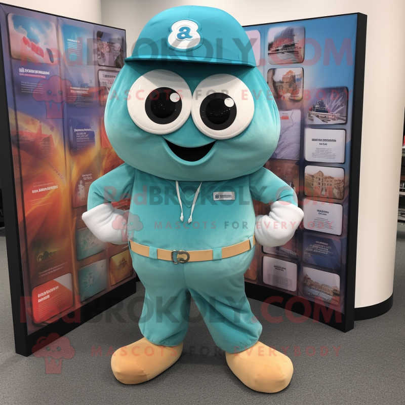 Turquoise Oyster mascot costume character dressed with a Cargo Pants and Ties Turquoise Oyster mascot costume character dressed with a Cargo Pants and Ties