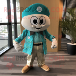 Turquoise Oyster mascot costume character dressed with a Cargo Pants and Ties