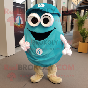 Turquoise Oyster mascot costume character dressed with a Cargo Pants and Ties