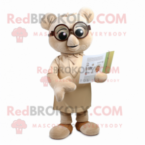 Tan Champagne mascot costume character dressed with a Playsuit and Reading glasses