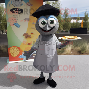 Gray Paella mascot costume character dressed with a A-Line Dress and Pocket squares