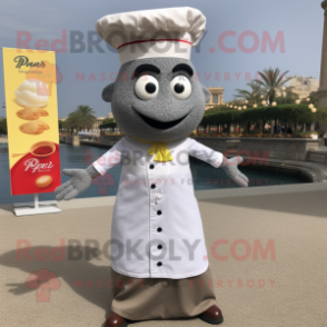 Gray Paella mascot costume character dressed with a A-Line Dress and Pocket squares