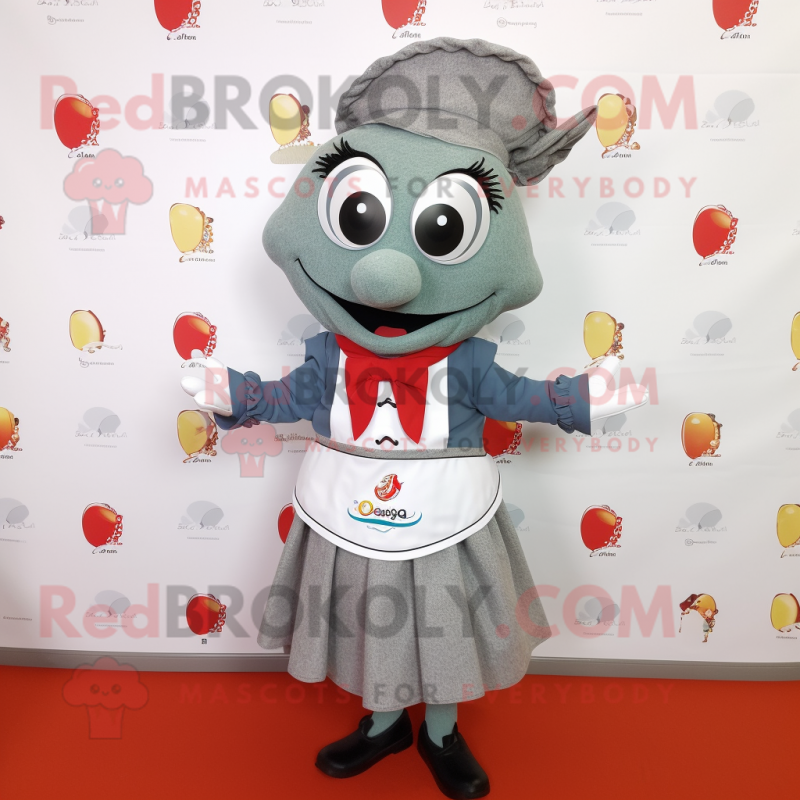 Gray Paella mascot costume character dressed with a A-Line Dress and Pocket squares Gray Paella mascot costume character dressed with a A-Line Dress and Pocket squares