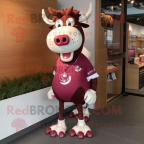 Maroon Cow mascot costume character dressed with a Running Shorts and Necklaces