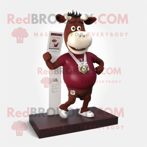 Maroon Cow mascot costume character dressed with a Running Shorts and Necklaces