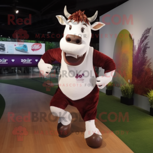Maroon Cow mascot costume character dressed with a Running Shorts and Necklaces