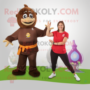 Brown Goulash mascot costume character dressed with a Yoga Pants and Anklets