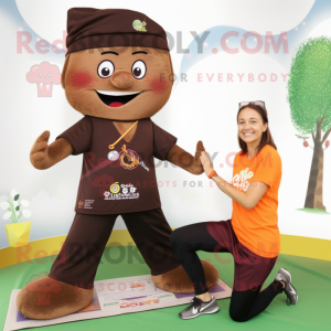 Brown Goulash mascot costume character dressed with a Yoga Pants and Anklets