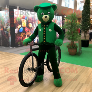 Forest Green Unicyclist mascot costume character dressed with a Trousers and Suspenders