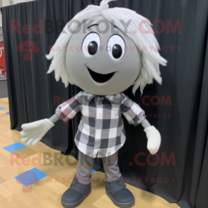 Silver Volleyball Ball mascot costume character dressed with a Flannel Shirt and Ties
