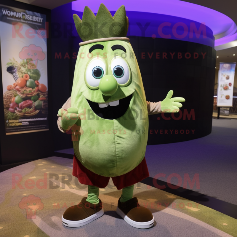 Olive Turnip mascot costume character dressed with a Bermuda Shorts and Bracelets