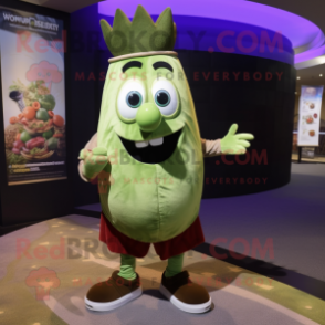 Olive Turnip mascot costume character dressed with a Bermuda Shorts and Bracelets